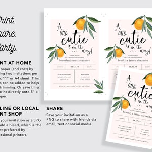 A Little Cutie is on the Way Clementine Orange Baby Shower Invitation INSTANT DOWNLOAD Editable Template 0B94 image 4