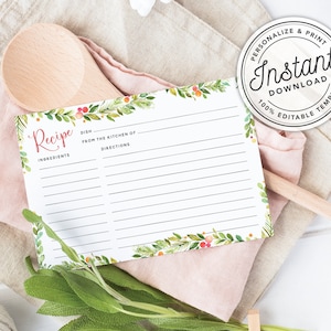 Printable Christmas Recipe Card • INSTANT DOWNLOAD • Printable, Editable Template