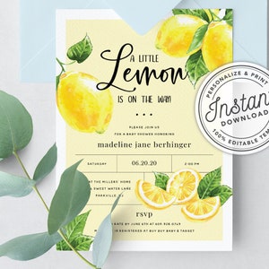 A Little Lemon is on the Way Baby Shower Invitation • INSTANT DOWNLOAD • Editable Template