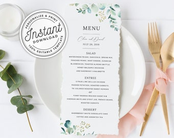 Watercolor Eucalyptus Greenery Menu Printable (Wedding, Shower, Baptism, Dinner, Brunch) • INSTANT DOWNLOAD • Editable Template #W0E01X