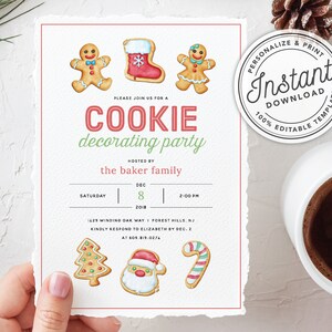 Printable Christmas Cookie Decorating Party Invitation • INSTANT DOWNLOAD • Editable Template