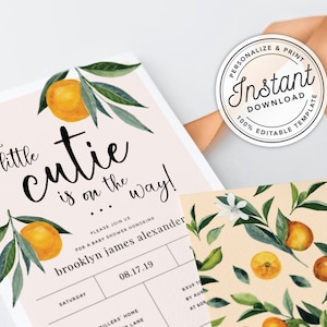 A Little Cutie is on the Way Clementine Orange Baby Shower Invitation INSTANT DOWNLOAD Editable Template 0B94 image 2
