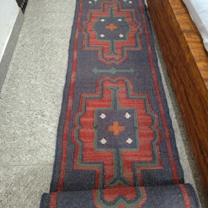 Vintage Kilim Stair Runner: Handmade Wool Jute Boho Rug