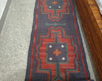 Vintage Kilim Stair Runner: Handmade Wool Jute Boho Rug
