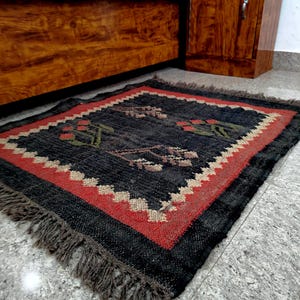 Handmade Wool Jute Kilim Rug, Wool Jute Kilim Rug, Wool and Jute Rug Handmade, Kilim Dhurrie Rug, Handmade Navajo Kilim Rug, Aztec Rug