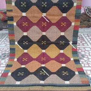 Kelim Teppich Peru - Handgefertigt Wolle Jute Flachgewebe Dhurrie - Südwestlichen Azteken Motiv, Sondergrößen Jaipur Teppich