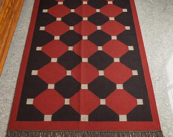 Handmade Wool Jute Kilim Dhurrie Rug, Traditional Indian Design