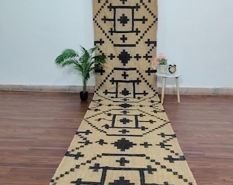Vintage Kilim Stair Runner: Handmade Wool Jute Boho Rug