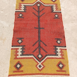 Handwoven Indian Kilim Runner Rug: Eco-Friendly Wool Jute Entryway Rug