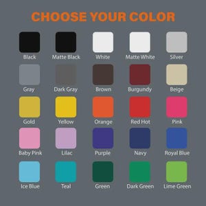 Puede incluir: Una tabla de colores con el texto CHOOSE YOUR COLOR en la parte superior, seguida de una cuadr&iacute;cula de veinticinco cuadrados redondeados en varios tonos, incluyendo negro, blanco, plata, gris, marr&oacute;n, burdeos, beige, oro, amarillo, naranja, rojo, rosa y azul.