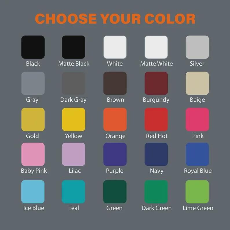 Puede incluir: Una tabla de colores con el texto CHOOSE YOUR COLOR en la parte superior, seguida de una cuadr&iacute;cula de veinticinco cuadrados redondeados en varios tonos, incluyendo negro, blanco, plata, gris, marr&oacute;n, burdeos, beige, oro, amarillo, naranja, rojo, rosa y azul.