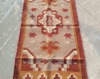 Traploper – wollen jute loper, loper vloerkleed met navajo-patroon, vintage stijl tapijt, boho kelimtapijt, platgeweven kelimloper vloerkleed voor trappen