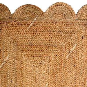 Hand Braided Jute Scalloped Rug: Bohemian Natural Fiber Area Rug