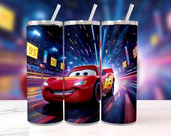 Lightning McQueen magere beker van 20 oz met rietje | Disney Cars-beker | Pixar-kindercadeau | Roestvrijstalen reismok voor jongens en meisjes