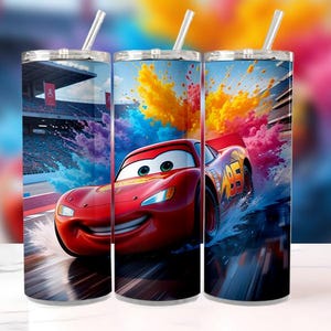 Lightning McQueen Tumbler Wrap PNG | 20oz Skinny Cars Movie Design | Disney Pixar Watercolor Racing Cup Sublimation | Instant Download