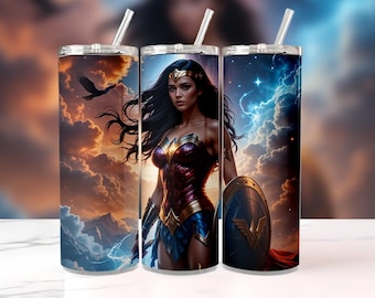 Superheroine Tumbler Wrap PNG | Woman Warrior Sublimation Design (Digital Download)