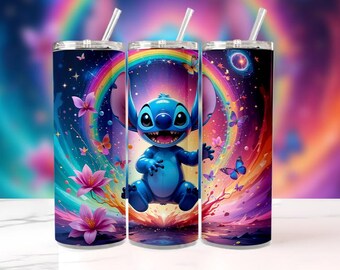 Stitch Tumbler Wrap PNG | 59 cl tunn akvarell Disney-design | Högupplöst sublimeringsfil | Omedelbar digital nedladdning