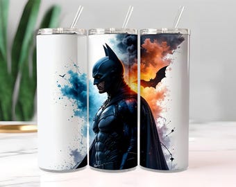 Dark Knight Hero Tumbler Wrap 20oz | Sublimation PNG | Sunset Smoke Superhero Art | Comic Style Digital Download