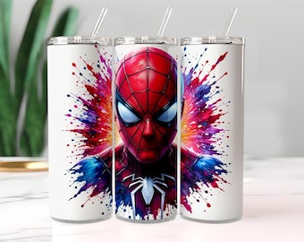 Spiderman Comic Art-beker, roodblauwe zwarte gemaskerde superheldenmok met rietje