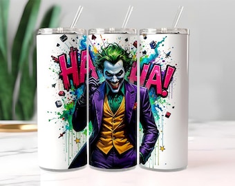 Adesivo per bicchiere con personaggio Joker / Illustrazione a fumetti PNG, stampa a sublimazione con schizzi di vernice (download digitale)