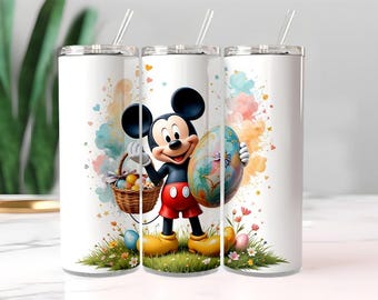 Mickey Mouse Easter Tumbler Wrap PNG, Watercolor Egg Basket Skinny Sublimation (Digital Download)