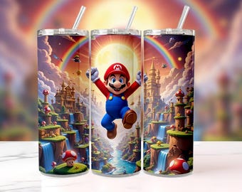 Vaso de acero inoxidable Super Mario de 20 oz / Vaso para gamers con tapa y pajita