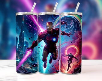 Iron Man-bekeromslagdoek | Neon-superheld 20 oz mager ontwerp (digitale download)
