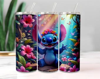 Stitch Tumbler Wrap PNG | Watercolor Floral Design (Digital Download)