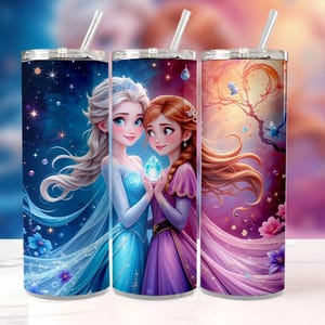 Elsa and Anna Frozen Tumbler Wrap PNG | 20oz Skinny Watercolor Disney Design | High-Res Sublimation File | Instant Digital Download