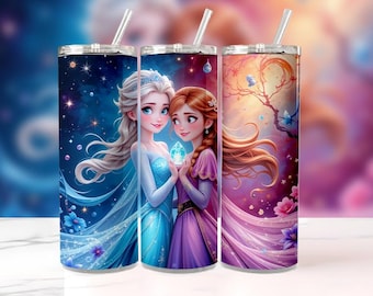 Frozen Tumbler Wrap | Elsa and Anna Watercolor Design (Digital Download)