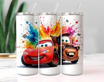 Tumbler racewagen sleepwagen, kinderbeker cartoon verfspatten