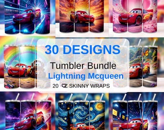 30+ Lightning McQueen Tumbler Wraps, Aquarell Autos Film PNG Design (Digitaler Download)