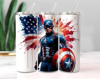 Captain America Tumbler Wrap | Patriotic Flag Sublimation (Digital Download)