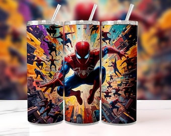 Spiderman Cityscape 20oz Tumbler Wrap | Superhero Sublimation PNG (Digital Download)