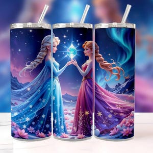 Elsa and Anna Frozen Tumbler Wrap PNG | 20oz Watercolor Princess Sublimation Design | High-Res Instant Digital Download