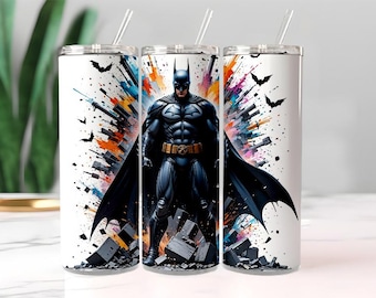 Dark Cape Held Tumbler Wrap 20oz | City Break & Fledermaus-Silhouetten | Superheld PNG | Comic Sublimation Digitaler Download