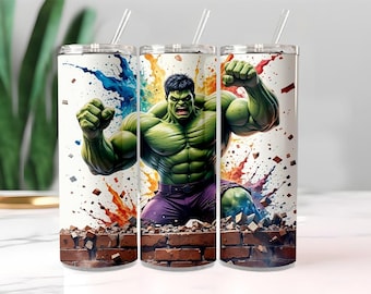 Hulk Superhero Tumbler, geïsoleerde mok Fire Lightning Energy Art (20oz)