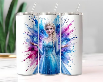 Ice Princess 20oz skinny beker, Snow Queen Fantasy beker, blauw sneeuwvlokontwerp