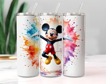 Mickey Mouse beker wrap: aquarel splash ontwerp (digitale png-download)