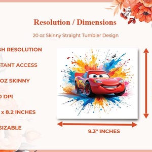 Blixten McQueen Tumbler Wrap PNG | Akvarell Bilar Film Sublimeringsdesign (Digital Nedladdning) bild 2