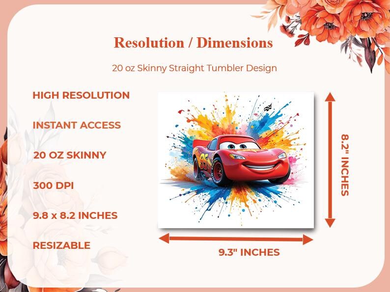 Blixten McQueen Tumbler Wrap PNG | Akvarell Bilar Film Sublimeringsdesign (Digital Nedladdning) bild 2