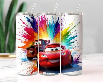 Cars Tumbler Wrap Bundle, sofortiger Download 20 Unzen McQueen Tumbler PNG Wraps Design, digitale McQeen 20 oz Skinny Tumbler Designs Vorlage