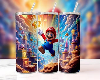 Super Mario Tumbler: 20oz Insulated Water Bottle, Gaming Gift