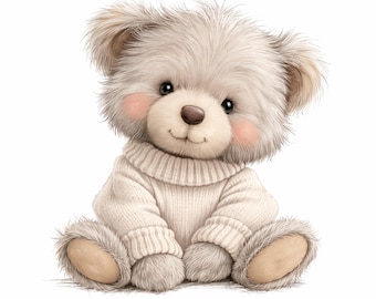 Grillige teddybeer png-clipart, kinderkamerkunst, kinderillustratie (20 png-set)