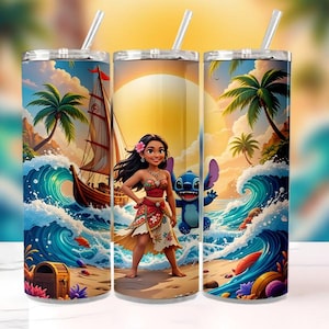 Moana Tumbler Wrap PNG | 20oz Skinny Watercolor Splash Design | Disney Princess Sublimation Wrap | Instant Digital Download