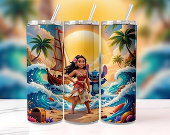 Moana Tumbler Wrap PNG | Watercolor 20oz Skinny Design (Digital Download)