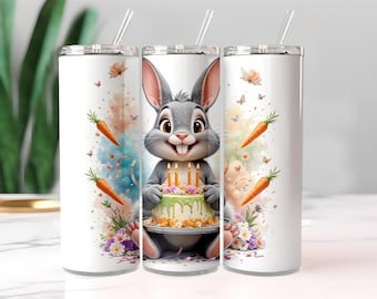 Bunny Birthday Tumbler Wrap, Karotten & Kuchen, Kinder 20 Unzen Skinny Tumbler Digitaler Download