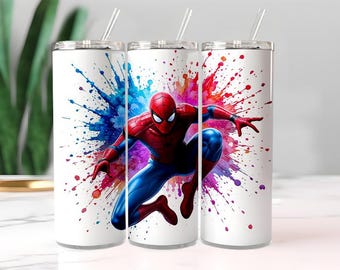 Spiderman-beker 20oz mager, spider-superheld, komische verfspattenmok, geïsoleerde reisbeker cadeau