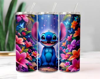 Stitch Tumbler Wrap PNG | Lilo and Stitch Blumenmuster (Digitaler Download)
