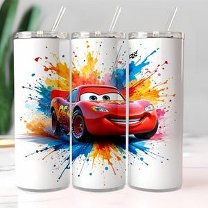 Blixten McQueen Tumbler Wrap PNG | Akvarell Bilar Film Sublimeringsdesign (Digital Nedladdning) bild 1